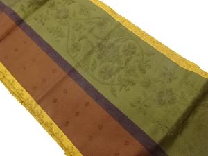 縞に鳥・花唐草模様織出し名古屋帯